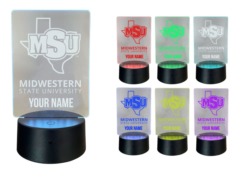 Midwestern State University Mustangs Officially Licensed Acrylic LED Night Light with Remote and USB Plug in