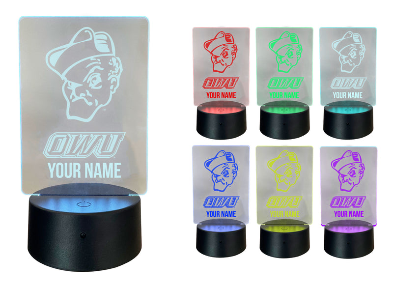Ohio Wesleyan University Officially Licensed Acrylic LED Night Light with Remote and USB Plug in