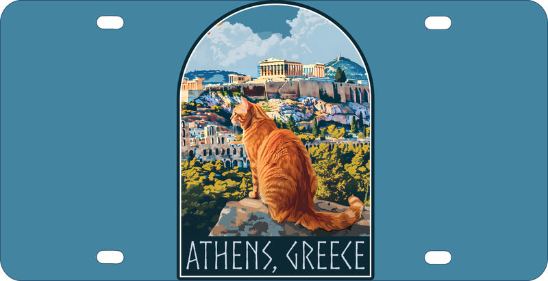 Athens Greece Cat Acropolis Design Souvenir Metal License Plate
