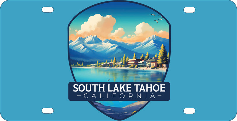 South Lake Tahoe Mountains over Lake Design Souvenir Metal License Plate