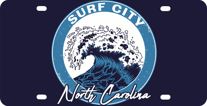 Surf City North Carolina Wave Design Souvenir Metal License Plate