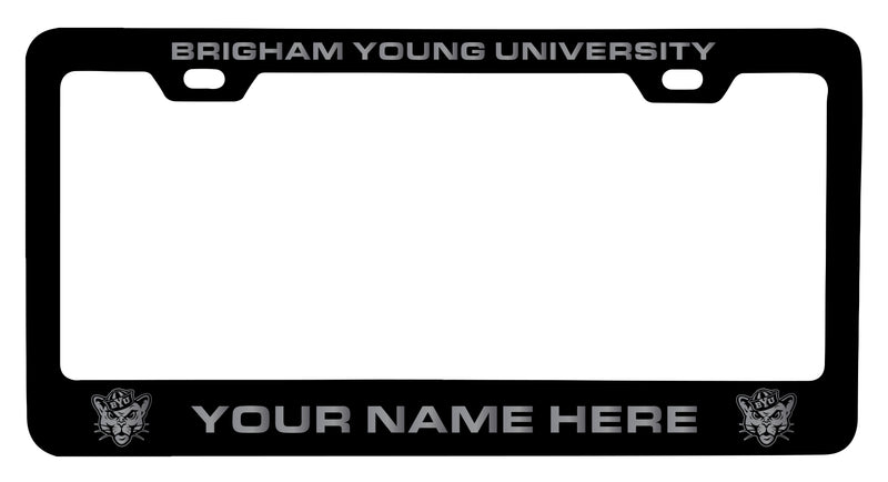 Brigham Young Cougars Customizable Engraved Metal License Plate Frame Officially Licensed Collegiate Product Black