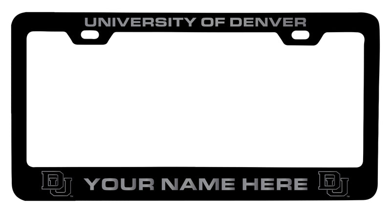 University of Denver Pioneers Customizable Engraved Metal License Plate Frame Officially Licensed Collegiate Product Black