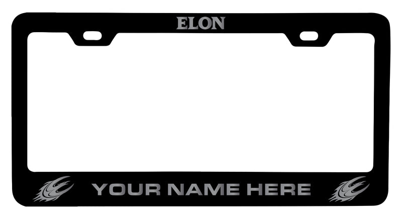 Elon University Customizable Engraved Metal License Plate Frame Officially Licensed Collegiate Product Black