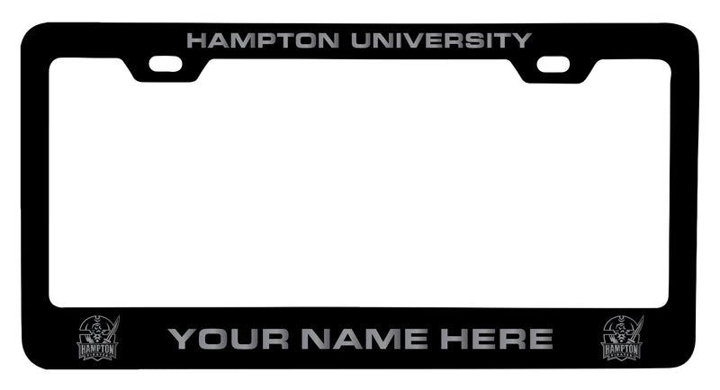 Hampton University Customizable Engraved Metal License Plate Frame Officially Licensed Collegiate Product Black