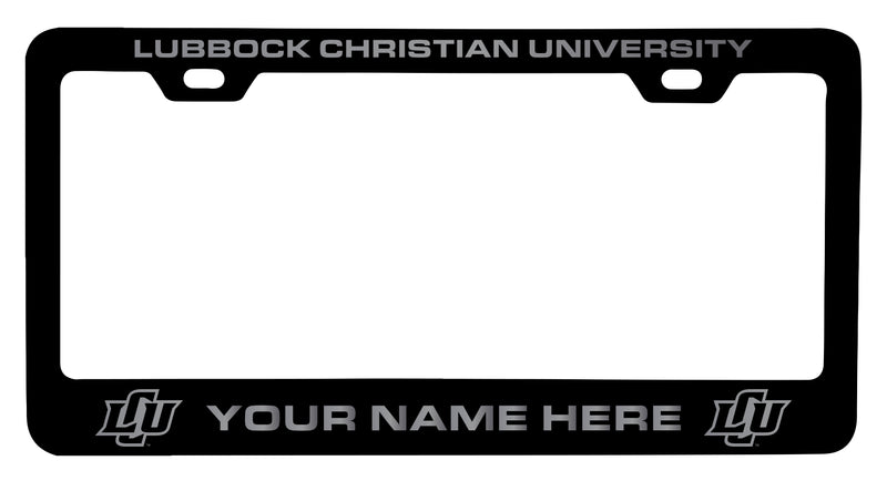 Lubbock Christian University Chaparral Customizable Engraved Metal License Plate Frame Officially Licensed Collegiate Product Black