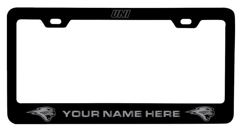 Northern Iowa Panthers Customizable Engraved Metal License Plate Frame Officially Licensed Collegiate Product Black