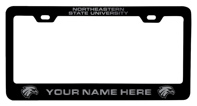 Northeastern State University Riverhawks Customizable Engraved Metal License Plate Frame Officially Licensed Collegiate Product Black