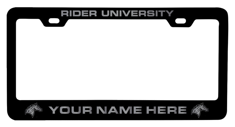Rider University Broncs Customizable Engraved Metal License Plate Frame Officially Licensed Collegiate Product Black