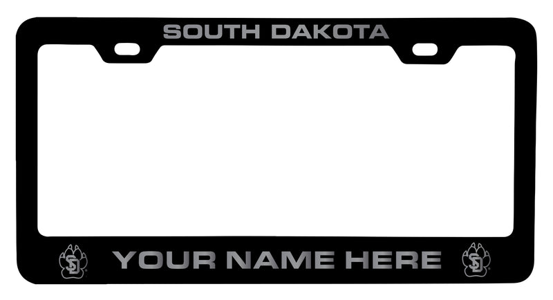 South Dakota Coyotes Customizable Engraved Metal License Plate Frame Officially Licensed Collegiate Product Black