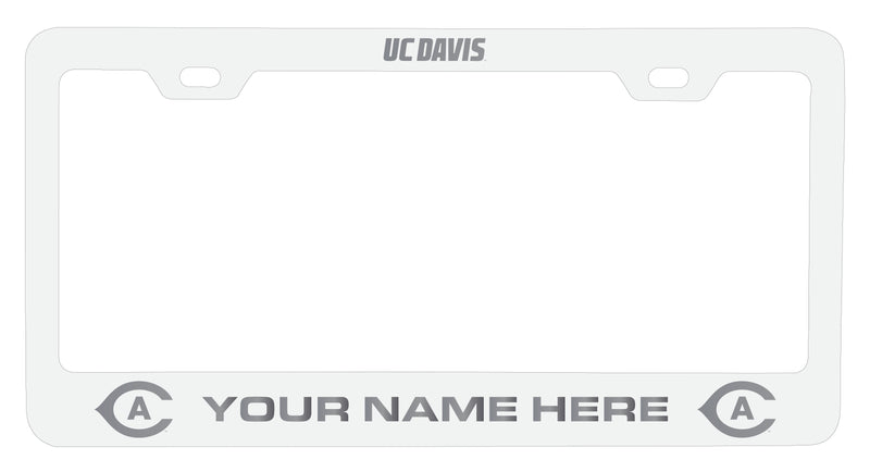 UC Davis Aggies Customizable Engraved Metal License Plate Frame White Officially Licensed Collegiate Product White
