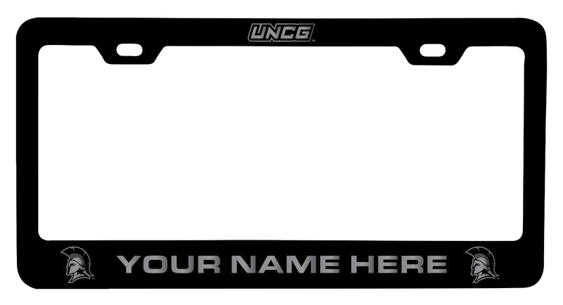 North Carolina Greensboro Spartans Customizable Engraved Metal License Plate Frame Officially Licensed Collegiate Product Black