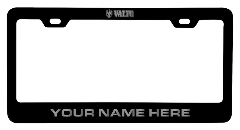 Valparaiso University Customizable Engraved Metal License Plate Frame Officially Licensed Collegiate Product Black
