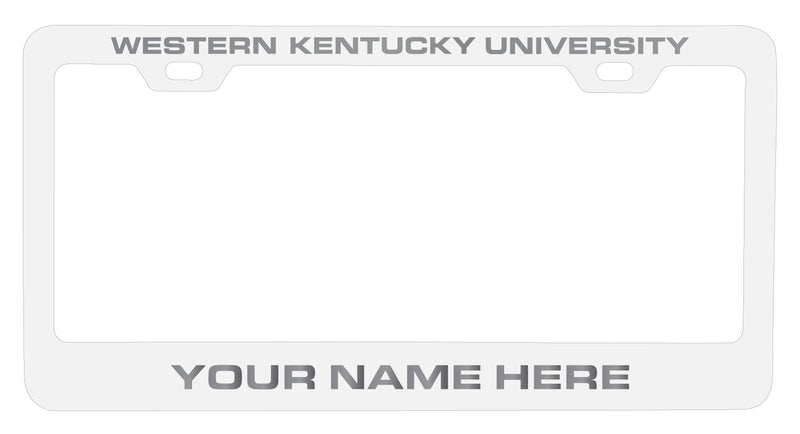 Western Kentucky Hilltoppers Customizable Engraved Metal License Plate Frame White Officially Licensed Collegiate Product White