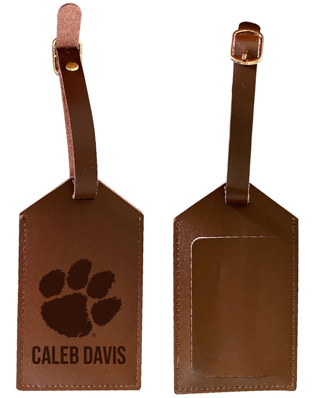 Clemson Tigers Premium Leather Luggage Tag - Laser-Engraved Custom Name Custom Order