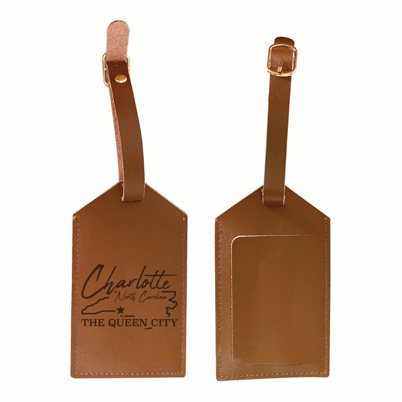 Charlotte North Carolina Souvenir Engraved Leather Luggage Tag Single