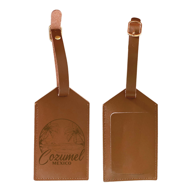 Cozumel Mexico Souvenir Engraved Leather Luggage Tag 4-Pack