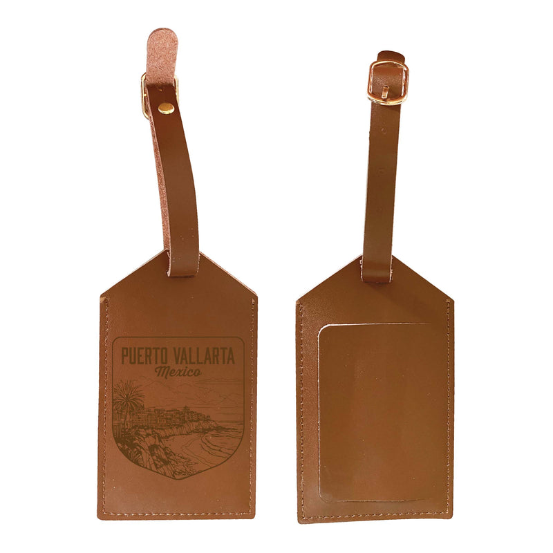 Puerto Vallarta Mexico Souvenir Engraved Leather Luggage Tag 4-Pack