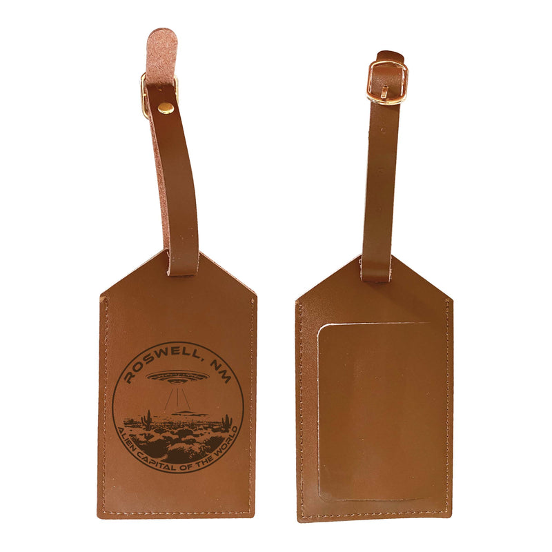 Roswell New Mexico Souvenir Engraved Leather Luggage Tag 4-Pack