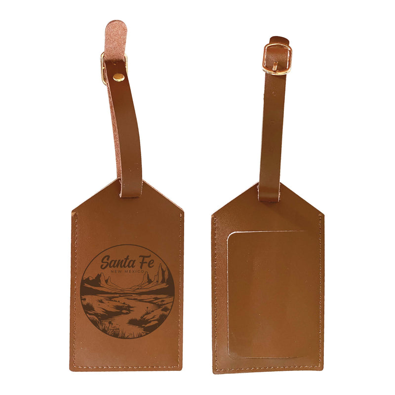 Santa Fe New Mexico Souvenir Engraved Leather Luggage Tag 2-Pack