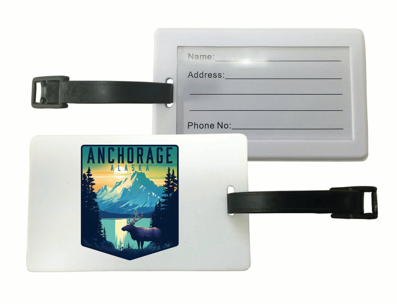 Anchorage Alaska Moose and Mountains Design Souvenir Luggage Tag 2-Pack