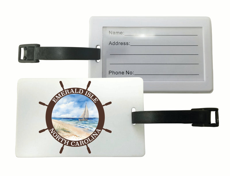 Emerald Isle North Carolina Nautical Helm Design Souvenir Luggage Tag 4-Pack