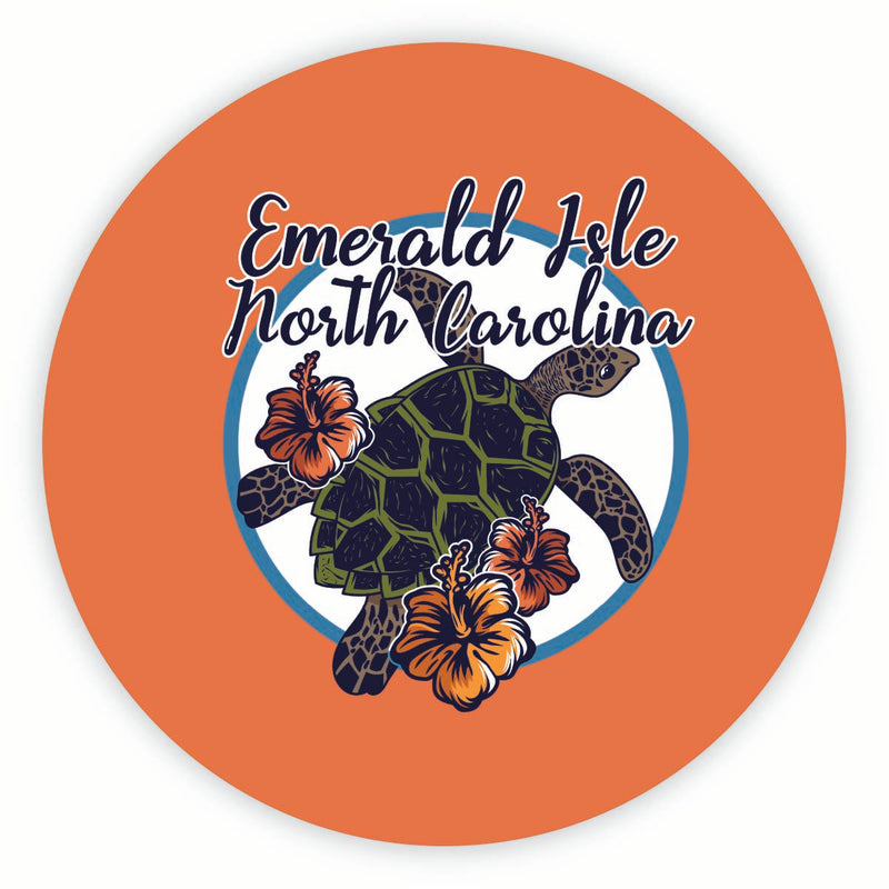Emerald Isle North Carolina Turtle and Flowers Design Souvenir Round Fridge Magnet 2-Inch
