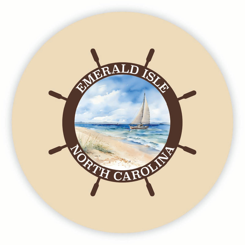Emerald Isle North Carolina Nautical Helm Design Souvenir Round Fridge Magnet 2-Inch