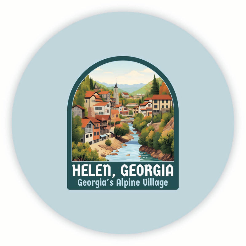 Helen Georgia Alpine Village Design Souvenir Round Fridge Magnet 2-Inch