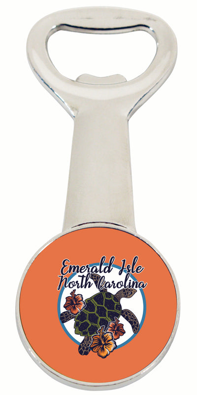 Emerald Isle North Carolina Turtle and Flowers Design Souvenir Magnetic Bottle Opener 2-Pack