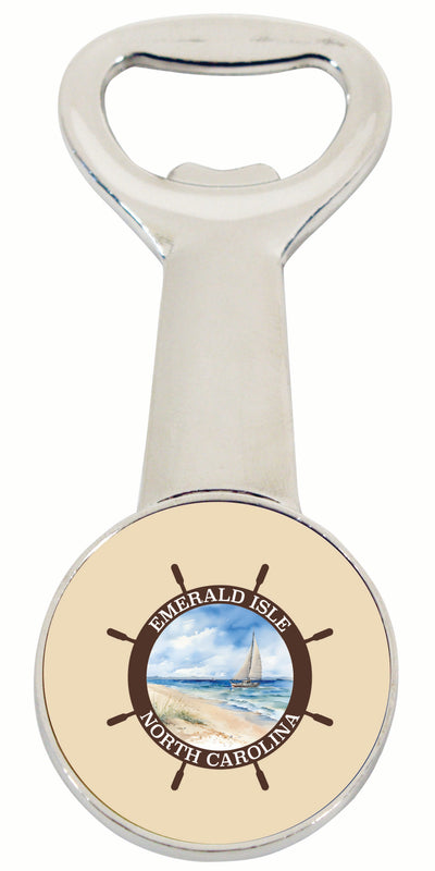 Emerald Isle North Carolina Nautical Helm Design Souvenir Magnetic Bottle Opener 2-Pack