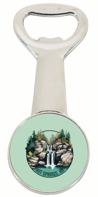 Hot Springs Arkansas Waterfall Illustration Design Souvenir Magnetic Bottle Opener 4-Pack