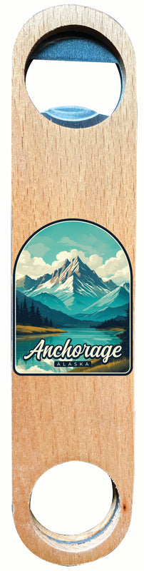 Anchorage Alaska Lake Mountain Design Souvenir Wooden Bottle Opener 4-Pack