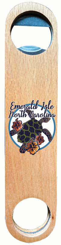 Emerald Isle North Carolina Turtle and Flowers Design Souvenir Wooden Bottle Opener 4-Pack