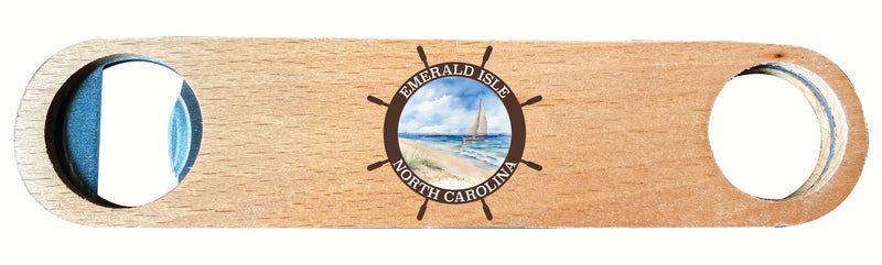 Emerald Isle North Carolina Nautical Helm Design Souvenir Wooden Bottle Opener Single