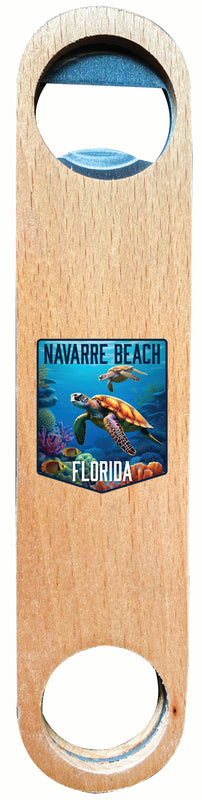 Navarre Beach Florida Underwater Turtle Design Souvenir Wooden Bottle Opener Single