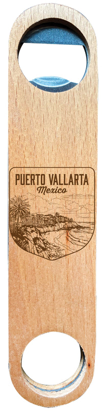 Puerto Vallarta Mexico Souvenir Engraved Wooden Bottle Opener Single