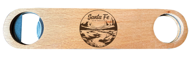 Santa Fe New Mexico Souvenir Engraved Wooden Bottle Opener Single