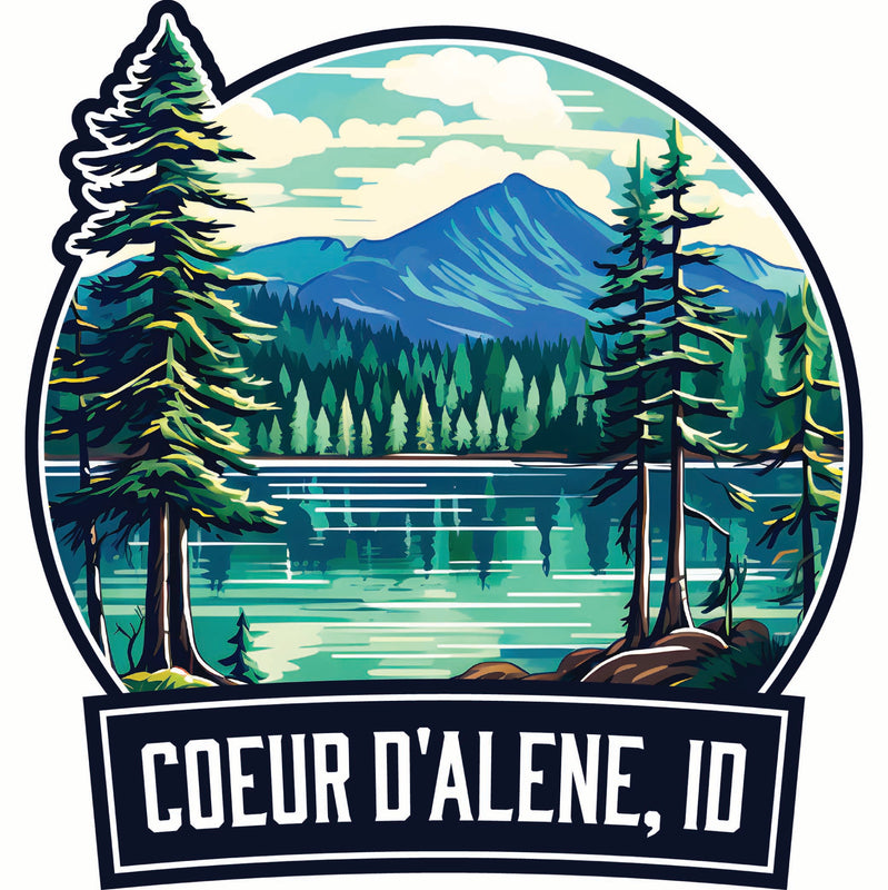 Coeur D'Alene Idaho Mountain Lake Illustration Design Souvenir Die Cut Flat Magnet 6-Inch