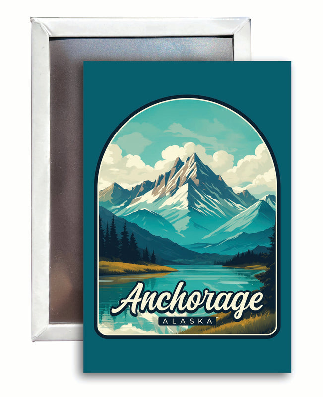 Anchorage Alaska Lake Mountain Design Souvenir Refrigerator Magnet 2.5"X3.5" 4-Pack