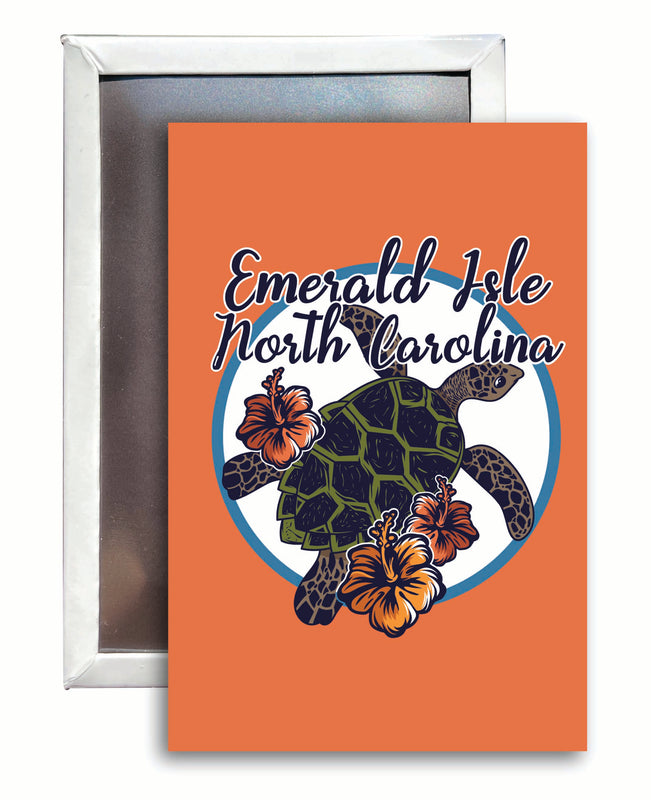 Emerald Isle North Carolina Turtle and Flowers Design Souvenir Refrigerator Magnet 2.5"X3.5" 4-Pack