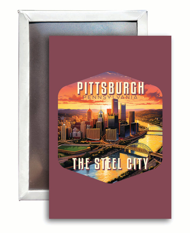 Pittsburgh Pennsylvania The Steel City Design Souvenir Refrigerator Magnet 2.5"X3.5" 4-Pack