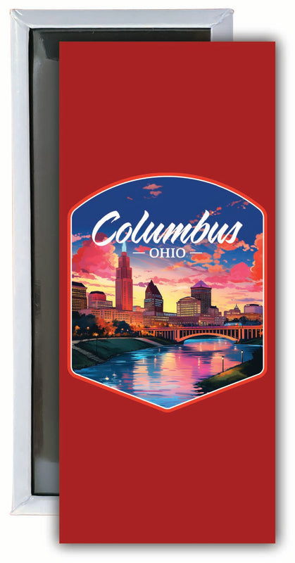 Columbus Ohio Sunset Cityscape Design Souvenir Fridge Magnet 4.75 x 2 Inch 2-Pack