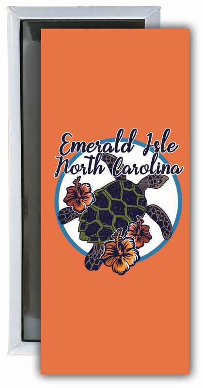 Emerald Isle North Carolina Turtle and Flowers Design Souvenir Fridge Magnet 4.75 x 2 Inch 4-Pack