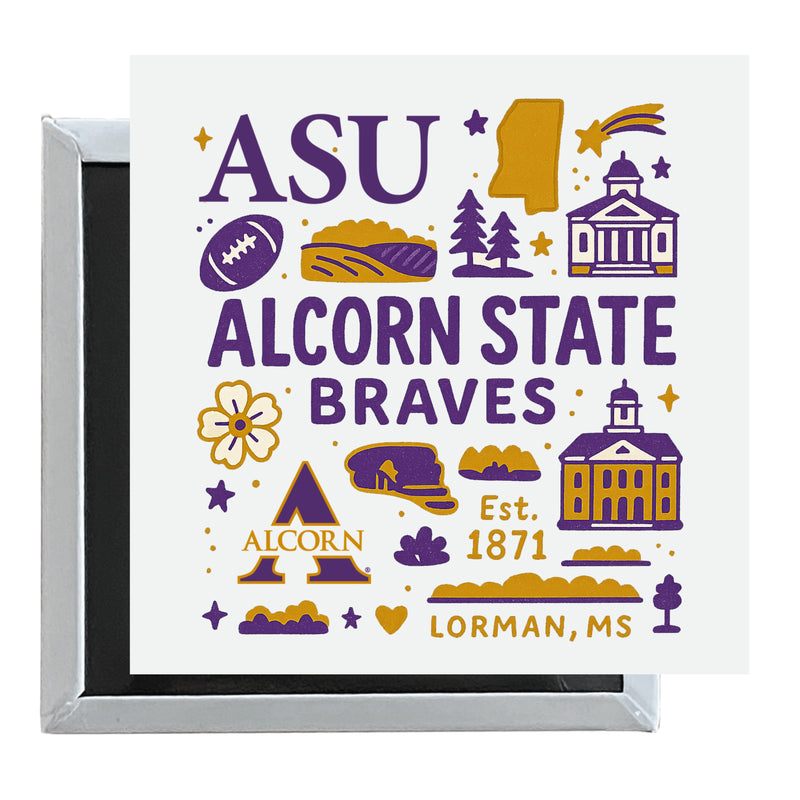 Alcorn State Braves Officially Licensed 2.5"x 2.5" Fridge Magnet Medley Design