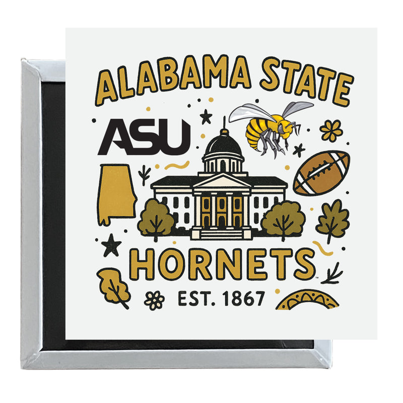 Alabama State University Officially Licensed 2.5"x 2.5" Fridge Magnet Medley Design