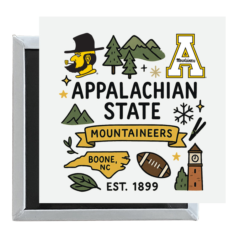 Appalachian State Officially Licensed 2.5"x 2.5" Fridge Magnet Medley Design