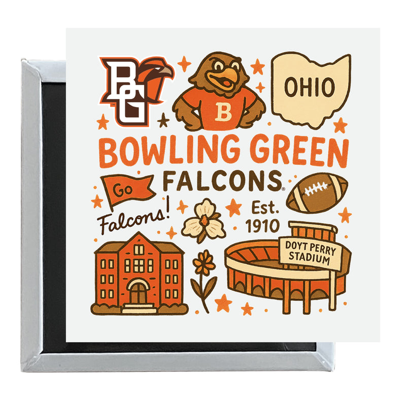 Bowling Green Falcons Officially Licensed 2.5"x 2.5" Fridge Magnet Medley Design