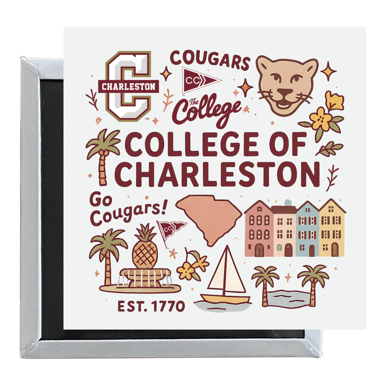 College of Charleston Officially Licensed 2.5"x 2.5" Fridge Magnet Medley Design