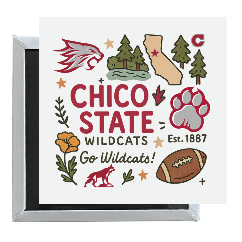 California State University, Chico Officially Licensed 2.5"x 2.5" Fridge Magnet Medley Design